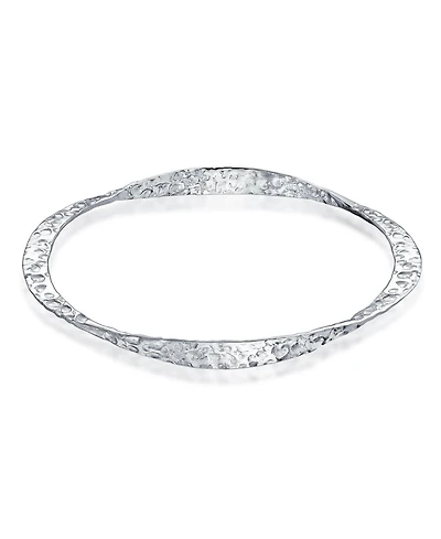 Bling Jewelry Modern Round Square Stackable Hammered Matte Finish Bangle Bracelet
