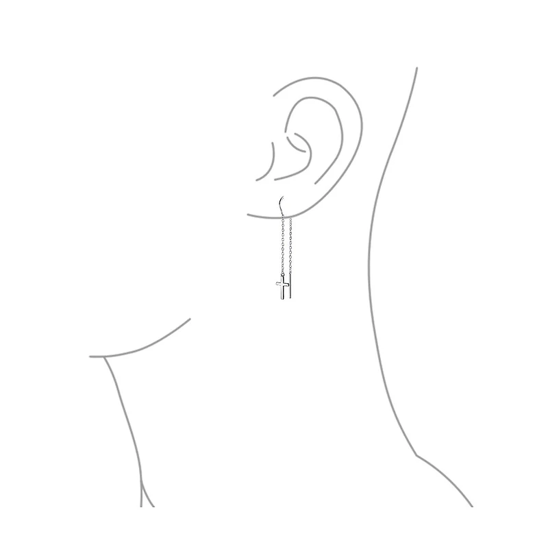 Bling Jewelry Long Chain Dangle Spiritual Religious Cross Threader Earrings