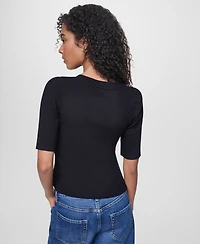 Dkny Jeans Women's Asymmetric Hemline Puff Elbow-Sleeve Top