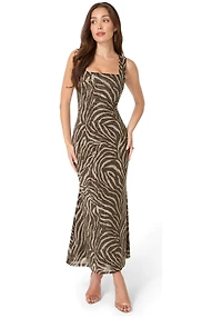 Bebe Women's Square Neck Hotfix Mesh Maxi Dress