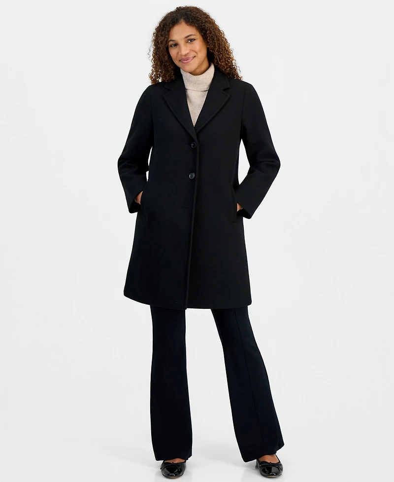 Calvin Klein Women's Single-Breasted Herringbone Walker Coat, Created for Macy's