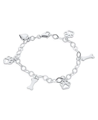 Bling Jewelry Best Friend Animal Lover Heart Dog Bone Paw Print Multi Charm Bracelet , 7 Inch