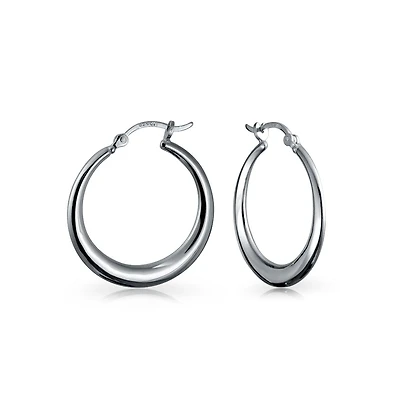Bling Jewelry Simple Plain Circle Crescent Tapered Tube Hollow Puff Tube Round Hoop Earrings ,Hinged Notched Post