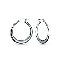 Bling Jewelry Simple Plain Circle Crescent Tapered Tube Hollow Puff Tube Round Hoop Earrings ,Hinged Notched Post