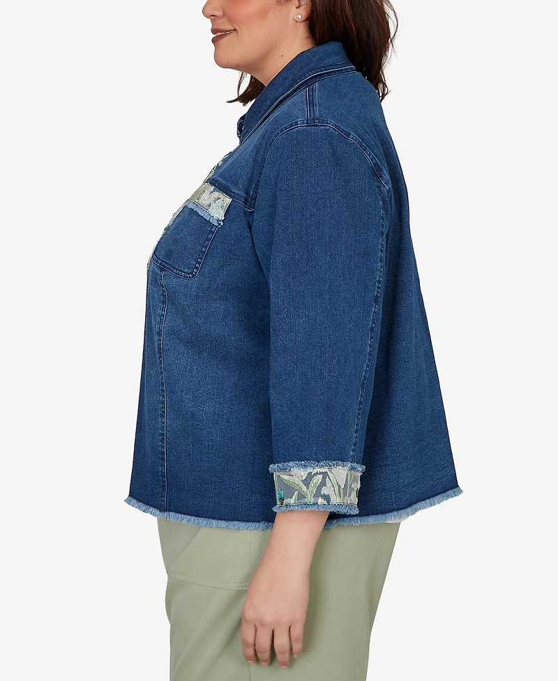 Alfred Dunner Plus Indigo Girls Sequin Embellished Stretch Denim Jacket