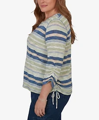 Alfred Dunner Plus Indigo Girls Spliced Multi Stripe Knit Top