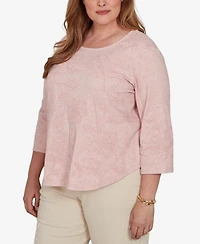 Alfred Dunner Plus Camden Market Tonal Floral Soutache Knit Top