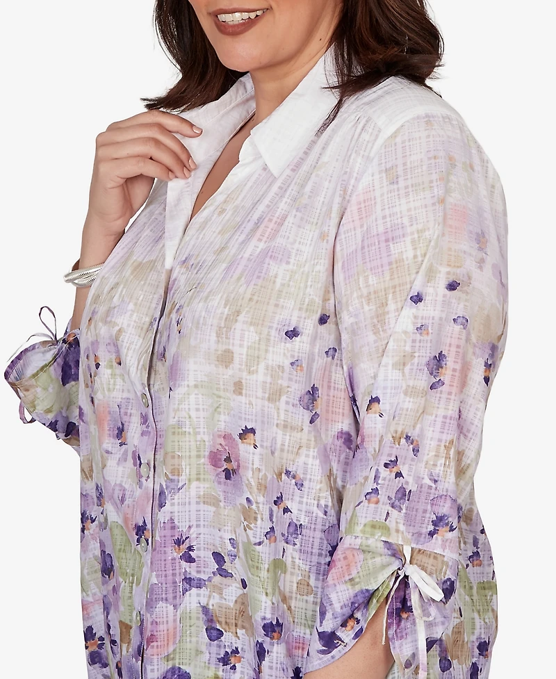 Alfred Dunner Plus Grand Bazaar Floral Ombre Button Down Top