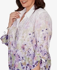Alfred Dunner Plus Grand Bazaar Floral Ombre Button Down Top