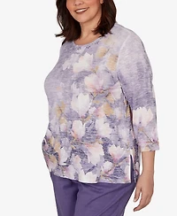 Alfred Dunner Plus Grand Bazaar Amethyst Floral Top