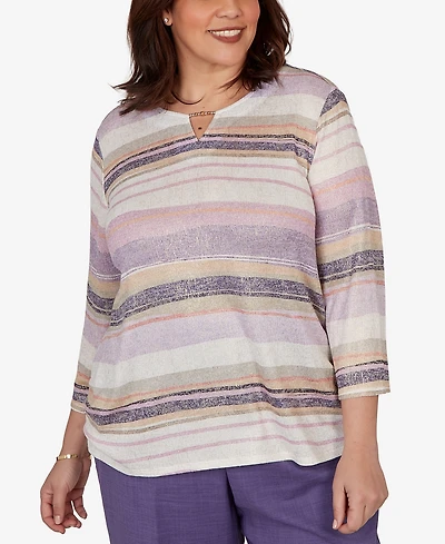 Alfred Dunner Plus Grand Bazaar Mixed Stripe Knit Top