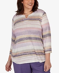 Alfred Dunner Plus Grand Bazaar Mixed Stripe Knit Top