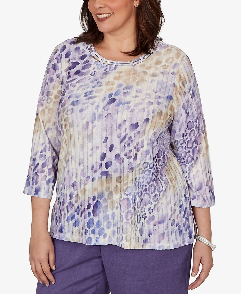 Alfred Dunner Plus Grand Bazaar Animal Print Ribbed Knit Top