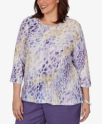 Alfred Dunner Plus Grand Bazaar Animal Print Ribbed Knit Top