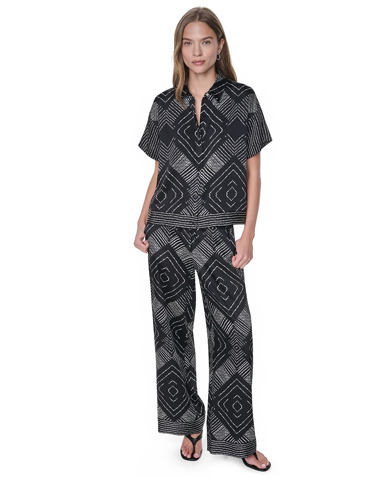Dkny Women's Printed Button-Down Collared Neck Shirt