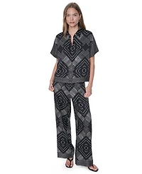 Dkny Women's Printed Button-Down Collared Neck Shirt