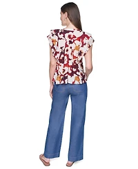 Dkny Women's Printed Flutter-Sleeve Pleated Blouse