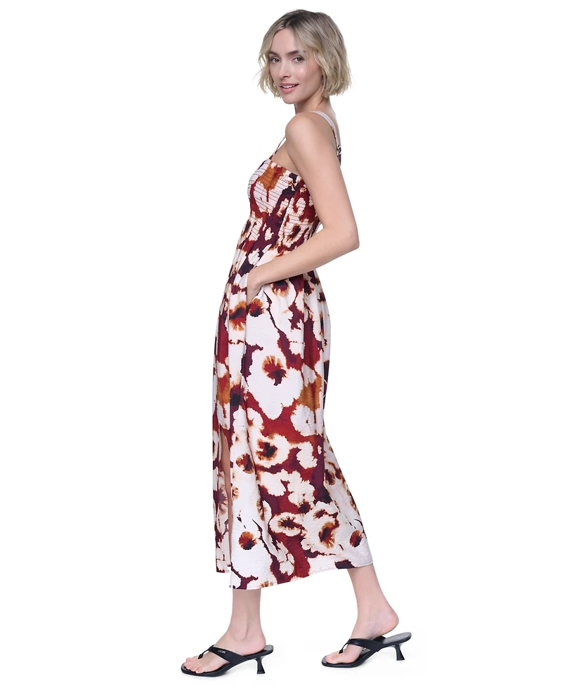 Dkny Women's Sleeveless Straight Neck Smocked Rumple Dress