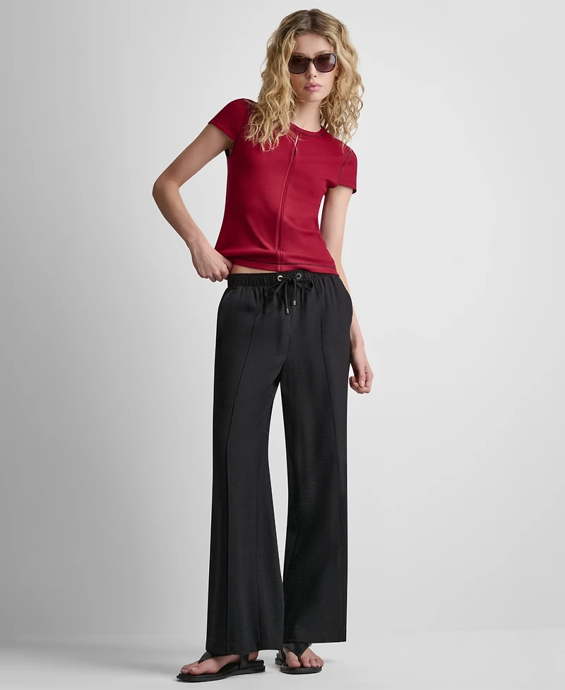 Dkny Women's Crewneck Contrast Stitch Top