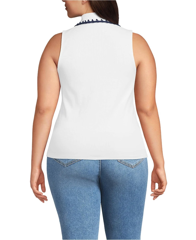 Lands' End Plus Sleeveless Micro Rib Polo