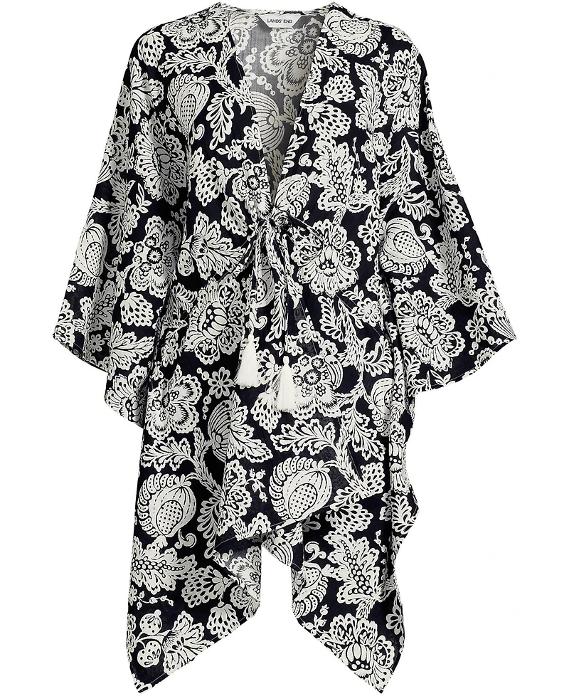 Lands' End Women's Cotton Tie Front Kimono Cover Up