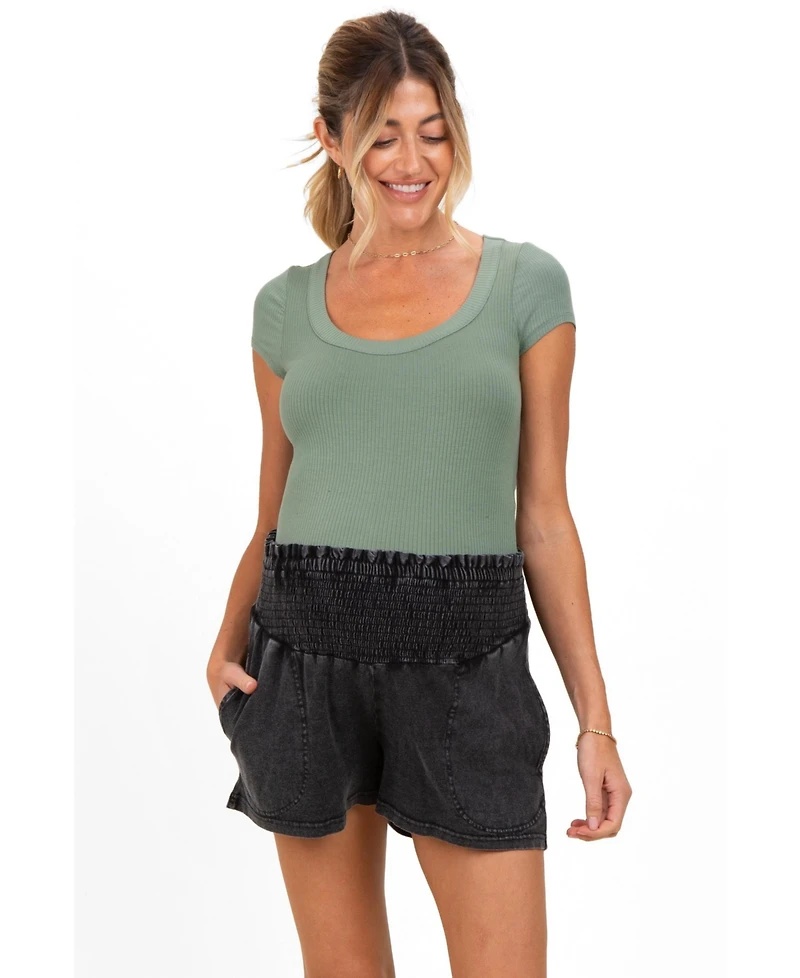 Pinkblush Maternity Navy Smocked Waist Mineral Wash Shorts