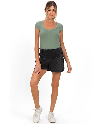 Pinkblush Maternity Navy Smocked Waist Mineral Wash Shorts