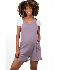 Pinkblush Maternity Purple Solid Ribbed V-Neck Sleeveless Front Pocket Romper