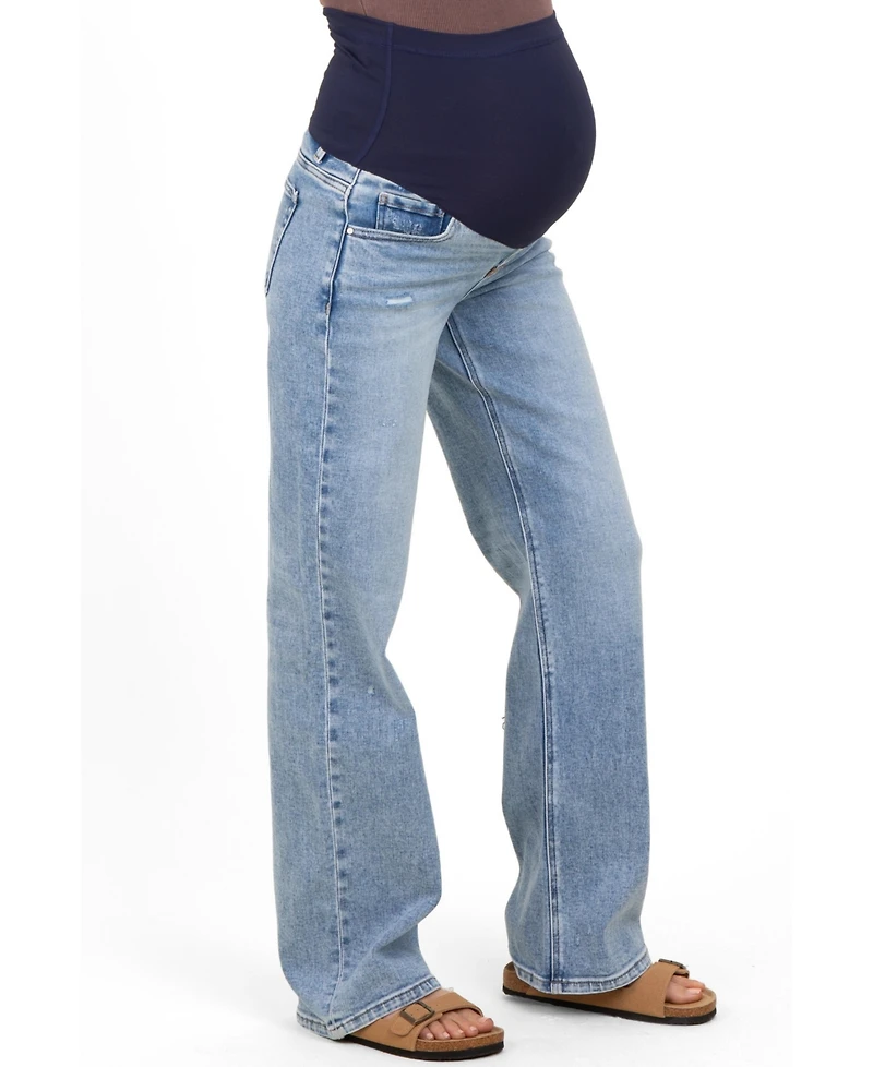 Pinkblush Maternity Blue Lightly Distressed Wide Leg Jeans