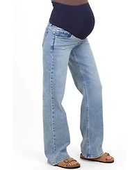 Pinkblush Maternity Blue Lightly Distressed Wide Leg Jeans