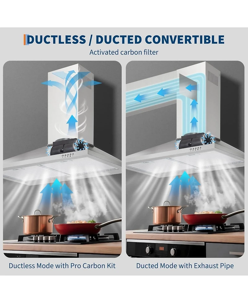 Xo 30 Inch 250 Cfm Wall Mounted Range Hood, Ducted, Ductless Convertible Duct for Kitchen