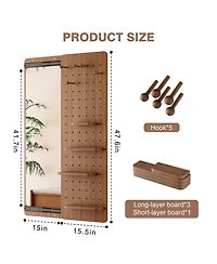 Phying Walnut Multi Functional Design Panel Wall Mounted Full Length Mirror Space Saving Can Be Pushed and Pulled for Bedroom Living Room Entrance