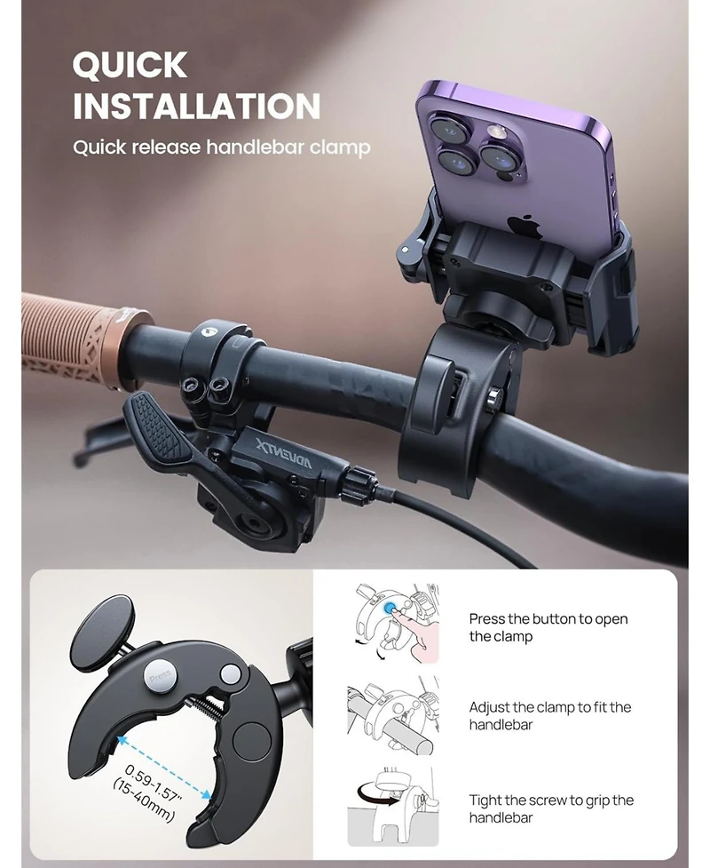 Lamicall Motorcycle Phone Mount Holder, Bike Phone Holder Handlebar Clamp, Bicycle Scooter Phone Clip