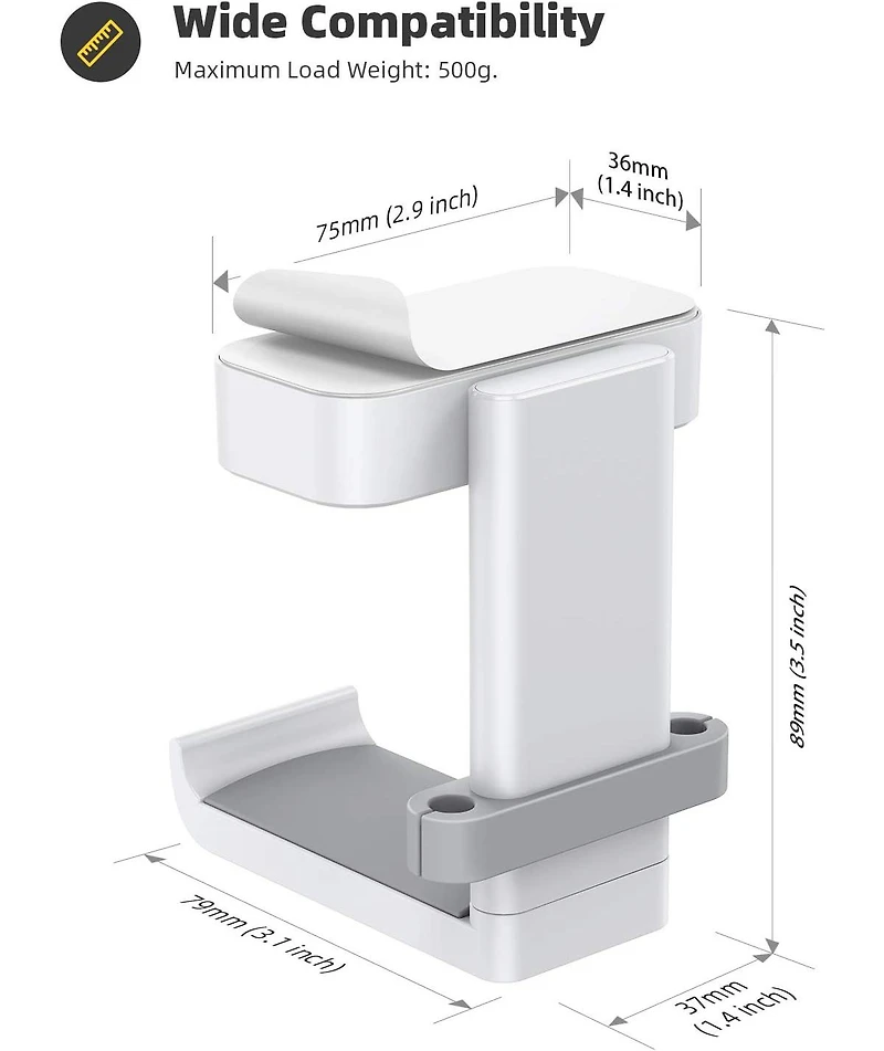 Lamicall Sticky Headphone Stand - 360 Degree Rotation Earphone Adhesive Hook Holder Mount