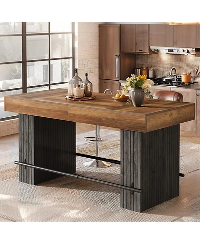 Tribesigns 62 Inch Kitchen Island, Rectangular Bar Table, Industrial Counter Height Pub Dining Table