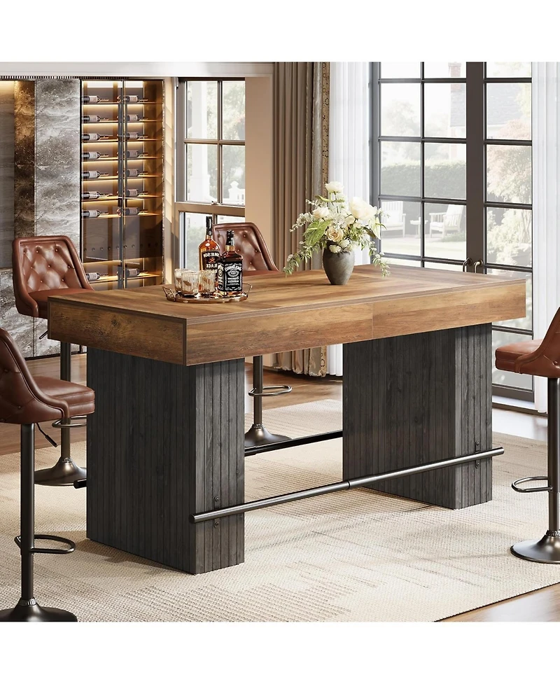 Tribesigns 62 Inch Kitchen Island, Rectangular Bar Table, Industrial Counter Height Pub Dining Table