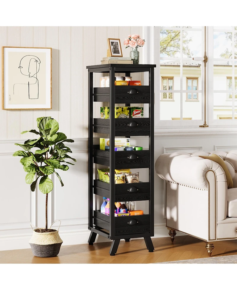 Tribesigns 5-Tier Narrow Snack Stand Kitchen Stand Fruit Basket Set of 2,Wood Fruit and Vegetable Storage Rack
