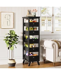 Tribesigns 5-Tier Narrow Snack Stand Kitchen Stand Fruit Basket Set of 2,Wood Fruit and Vegetable Storage Rack