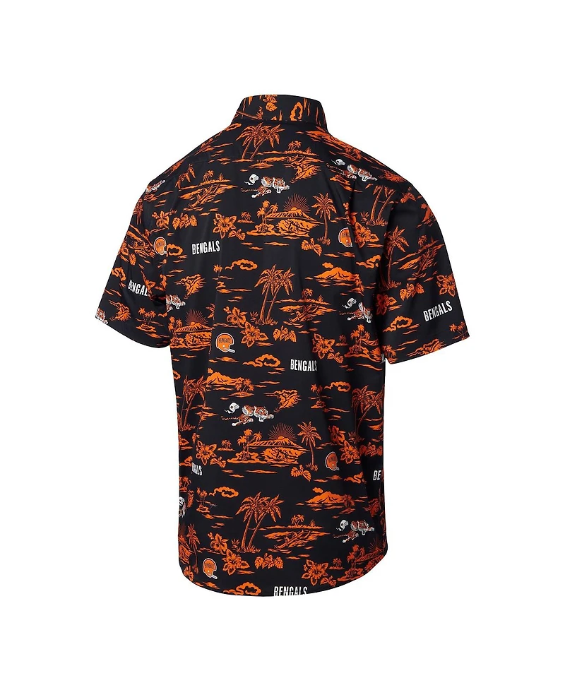 Reyn Spooner Men's Black Cincinnati Bengals Throwback Kekai Print Button-Up Shirt