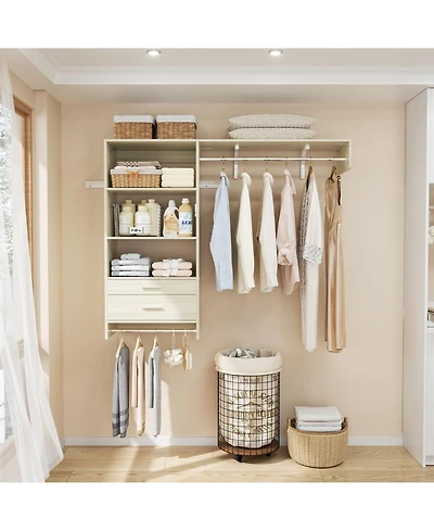 Aheaplus Closet Organizer System with Wood Drawers, Wall-mounted Laundry Room Storage Shelving