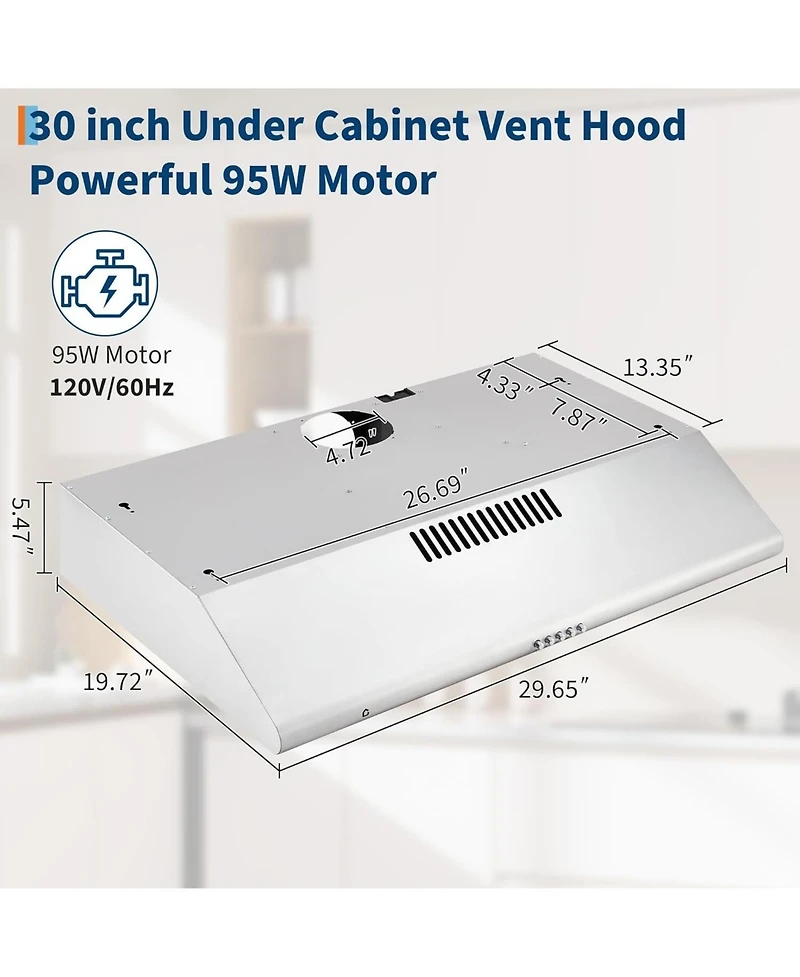 Xo 30 Inch 750 Cfm Stainless Steel Under Cabinet Range Hood, Ducted/ Ductless Kitchen Vent Hood