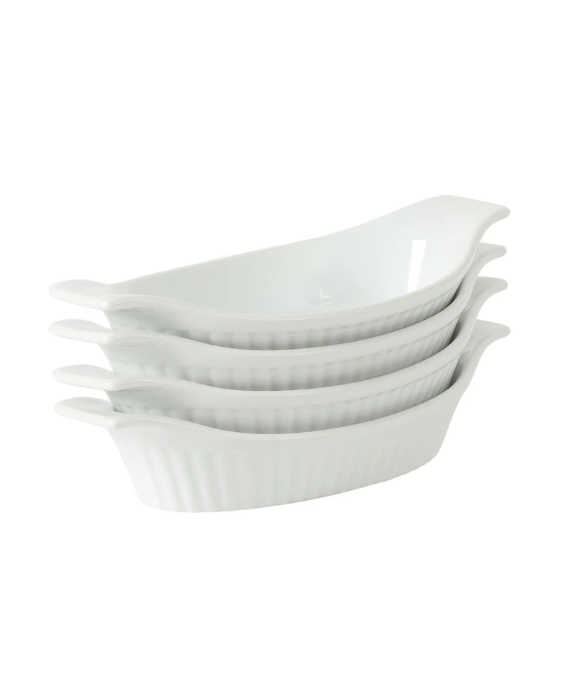 Gibson Home Gracious Dining Oval Au Gratin Baking Dishes, 4-Piece Set - 15 oz Oven Safe Ceramic Small Casserole Dishes with Handles