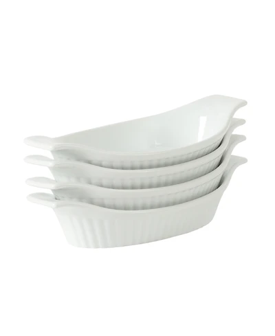 Gibson Home Gracious Dining Oval Au Gratin Baking Dishes, 4-Piece Set - 15 oz Oven Safe Ceramic Small Casserole Dishes with Handles