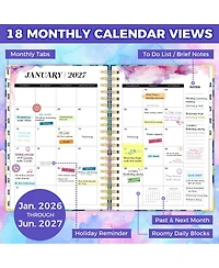 Gnuadz Planner18 Month Weekly Monthly Hardcover Calendar Tabs Pocket Bookmark Stickers Sticky Notes Navy Floral 2026-2027