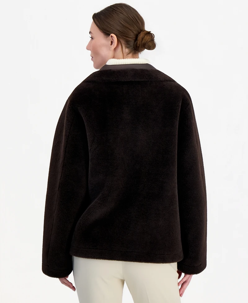 Calvin Klein Women's Funnel-Neck Teddy Jacket, Created for Macy's