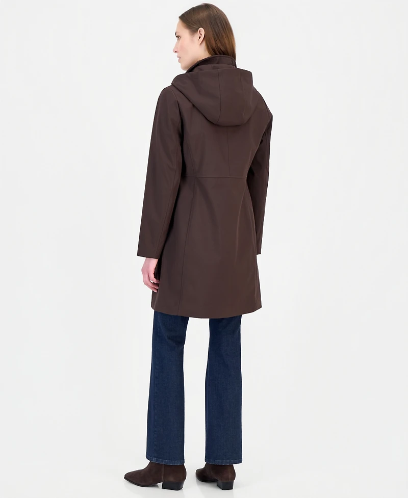 Calvin Klein Women's Hooded Button-Front Knit Collar Coat