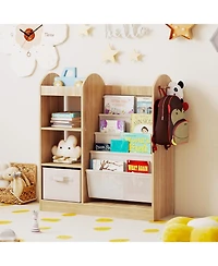 Gymax Kids Bookshelf with Full-Length Mirror 4-Tier Sling Shelves and Fabric Drawer