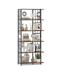Gymax 6-Tier Bookshelf with Heavy-duty Metal Frame2 Anti-tipping Kits for Living Room