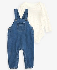 First Impressions Baby Boys' 3M-24M Striped Bodysuit and Chambray Overalls, 2-Piece Set, Macy's Exclusive