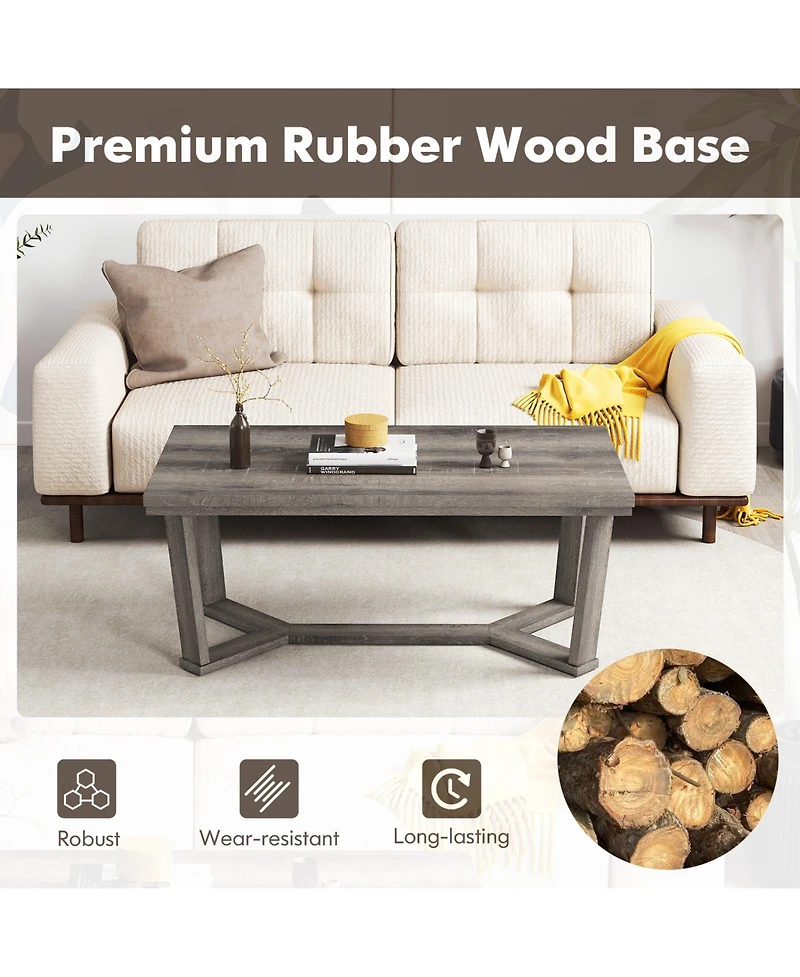 Gymax Coffee Table Solid Rubber Wood Center Table With Cross-Shaped Base Accent Table
